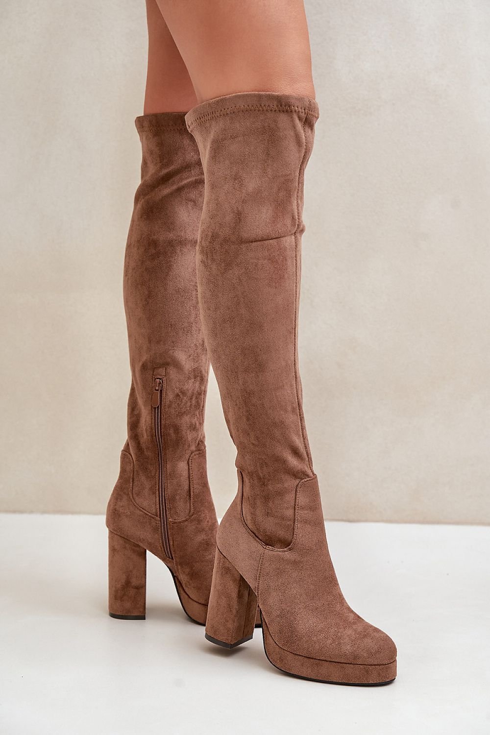 Chic Suede Column Heel Boots